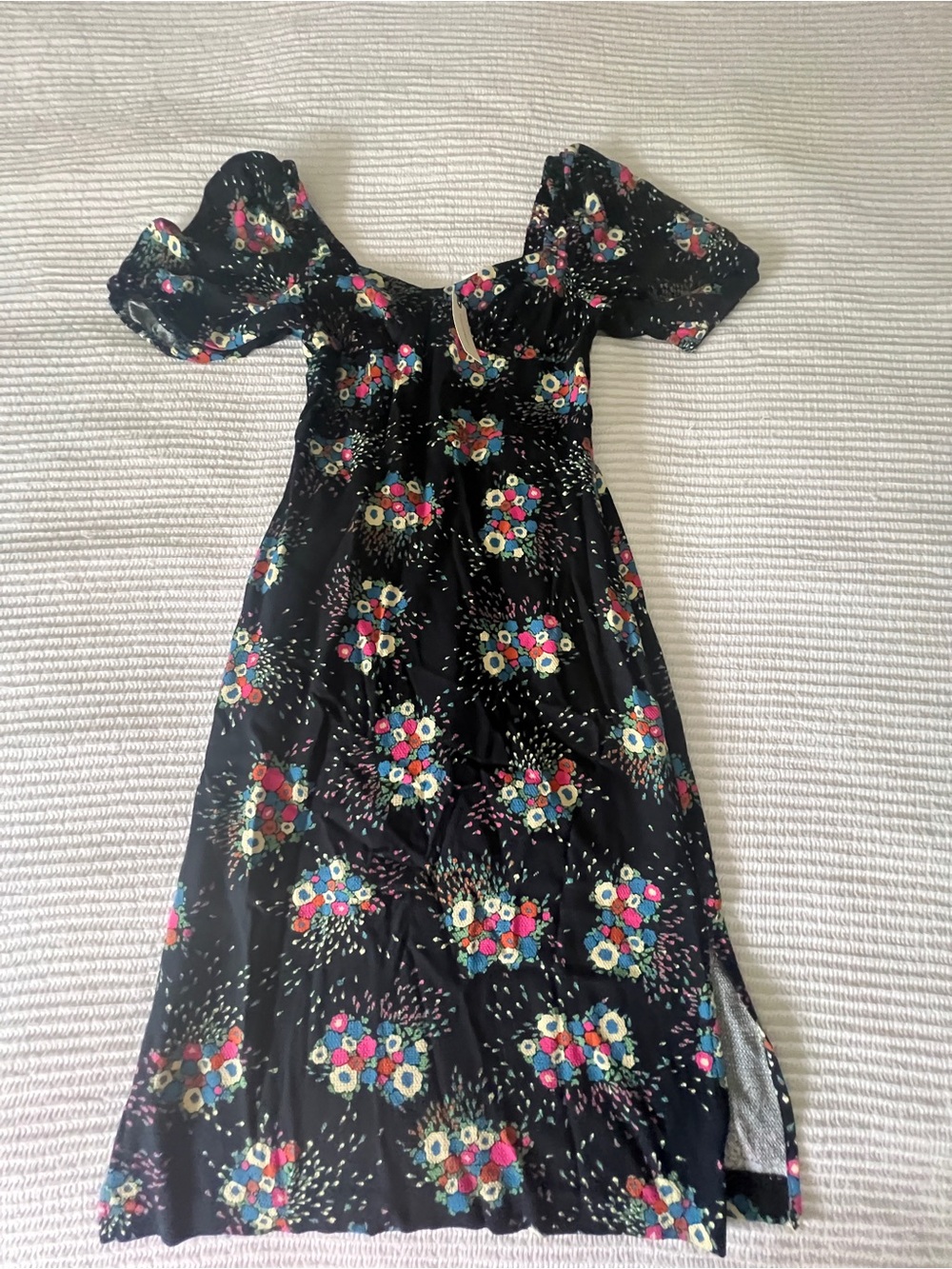 Anthropologie Women’s Black Floral Puff-Sleeve Dress Size 2 NWT